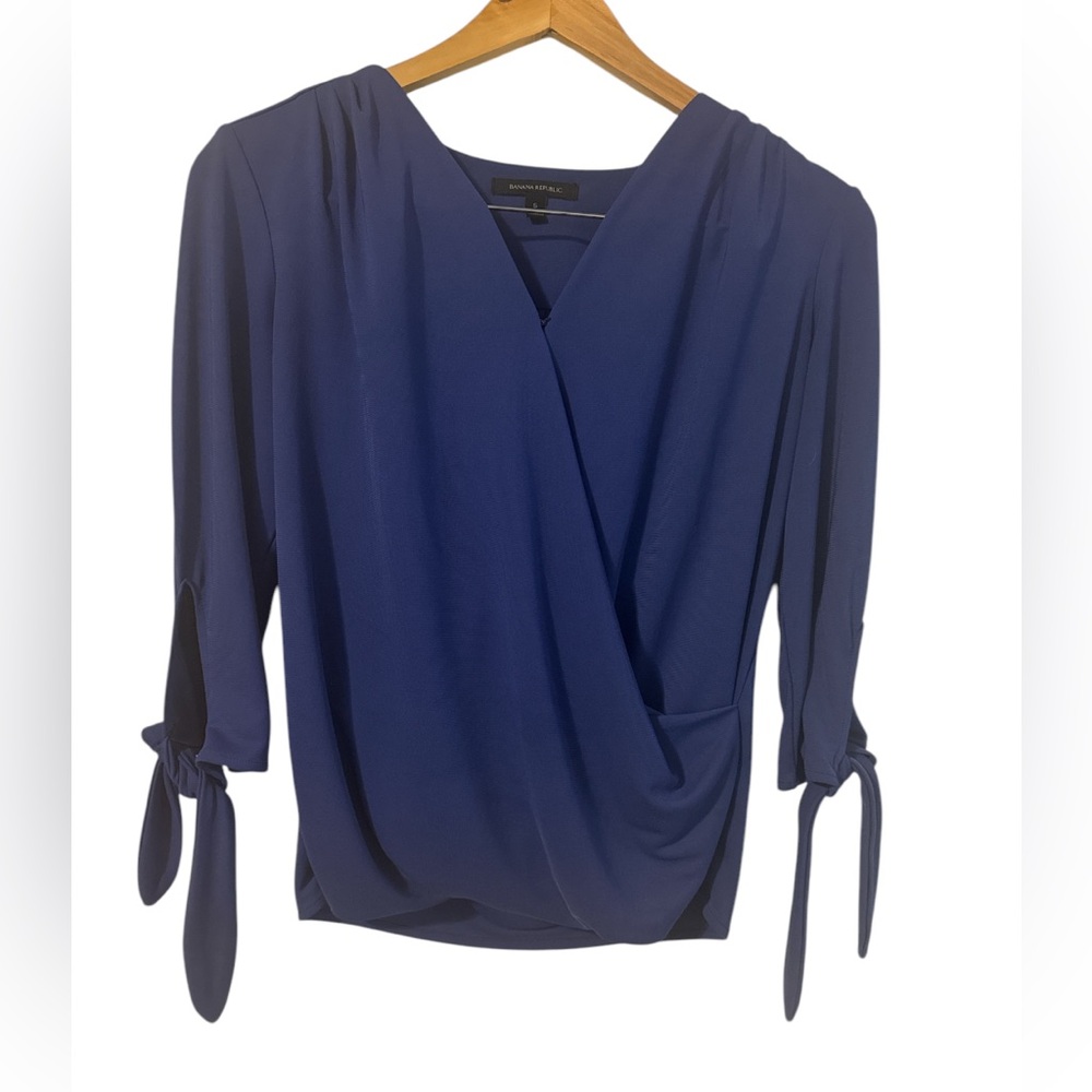 Banana Republic Navy Blue Blouse 3/4 Tie Sleeve Blouse